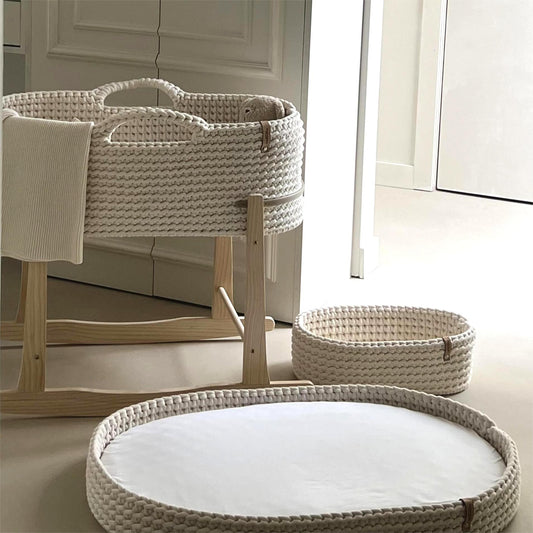 Mozesmandje Handgehaakte SET compleet | kleur naar keuze | Incl Matras, Hoezen en Standaard